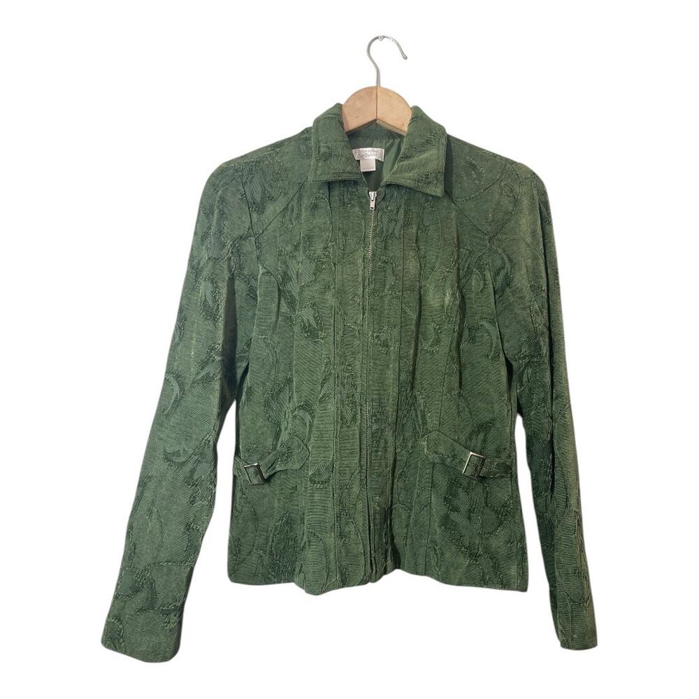 Christopher & Banks Olive Green Zip up Blazer Tapestry Pattern Size Small
